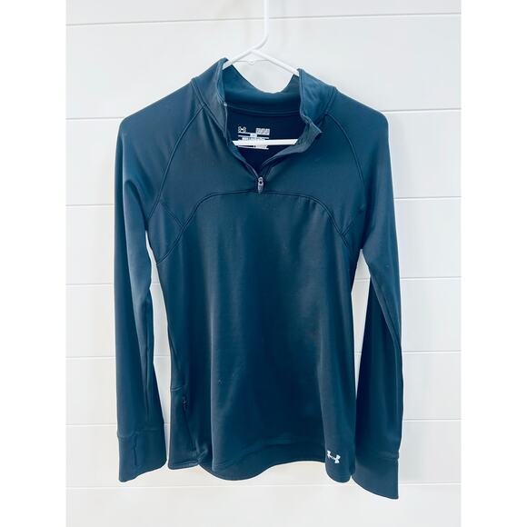 Under Armour Women Size Medium Black Base Layer Long Sleeve Quarter Zip - Picture 1 of 8